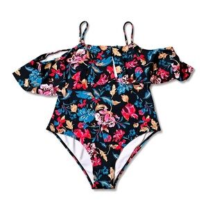 SHEIN Black Floral Off-Shoulder One Piece Swimsuit 3XL NWT